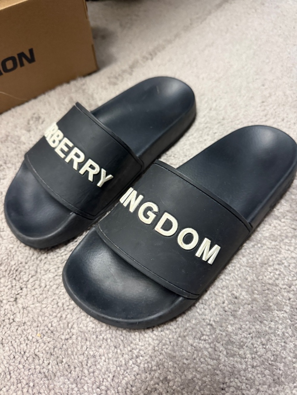 Burberry Black Slide Sandals with White Logo - Picture 3 of 5
